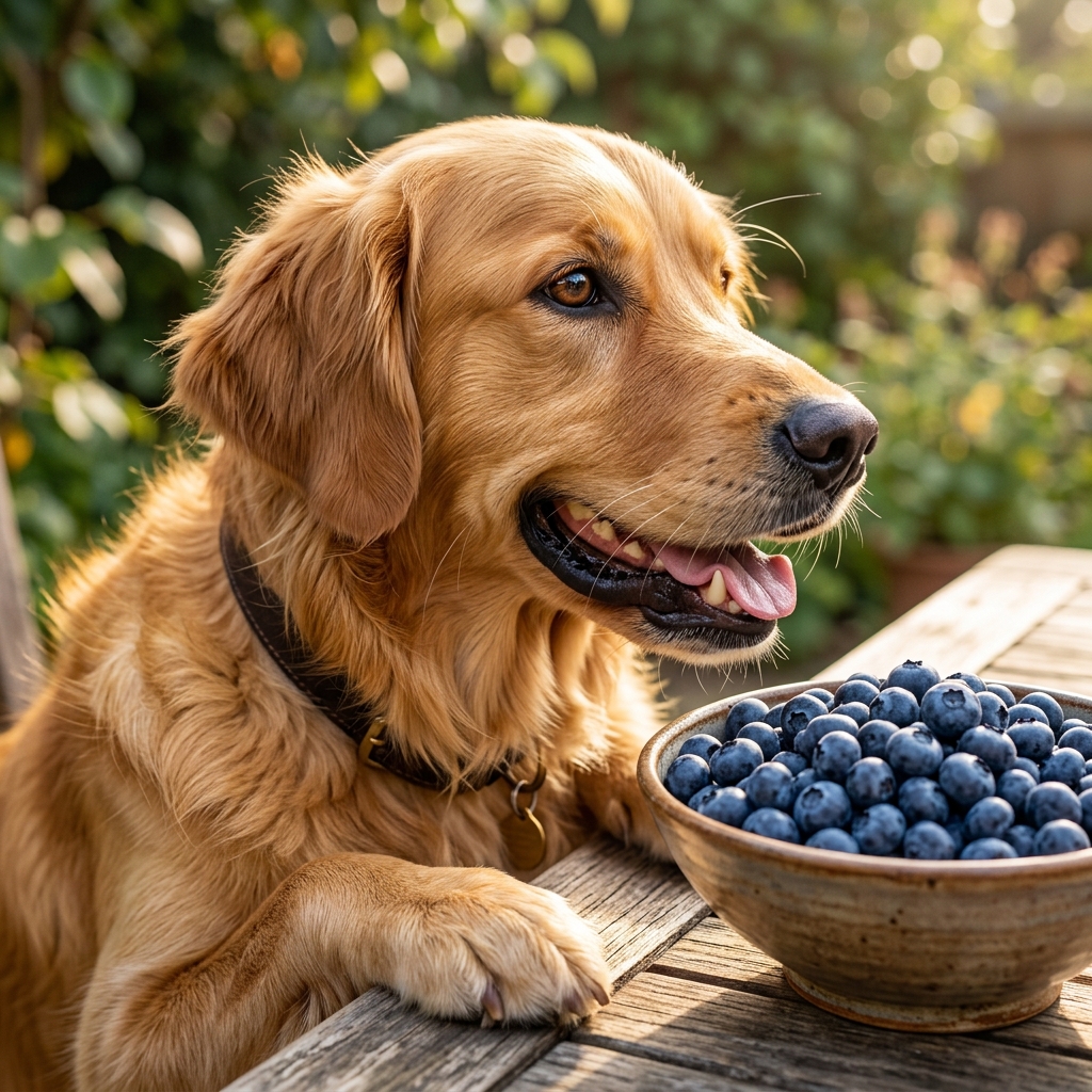 Golden Retriever with Blueberries