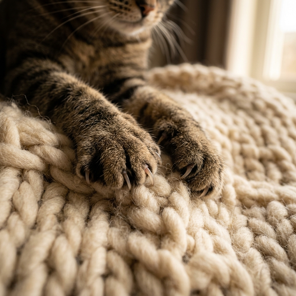 Cat kneading and making biscuits.
