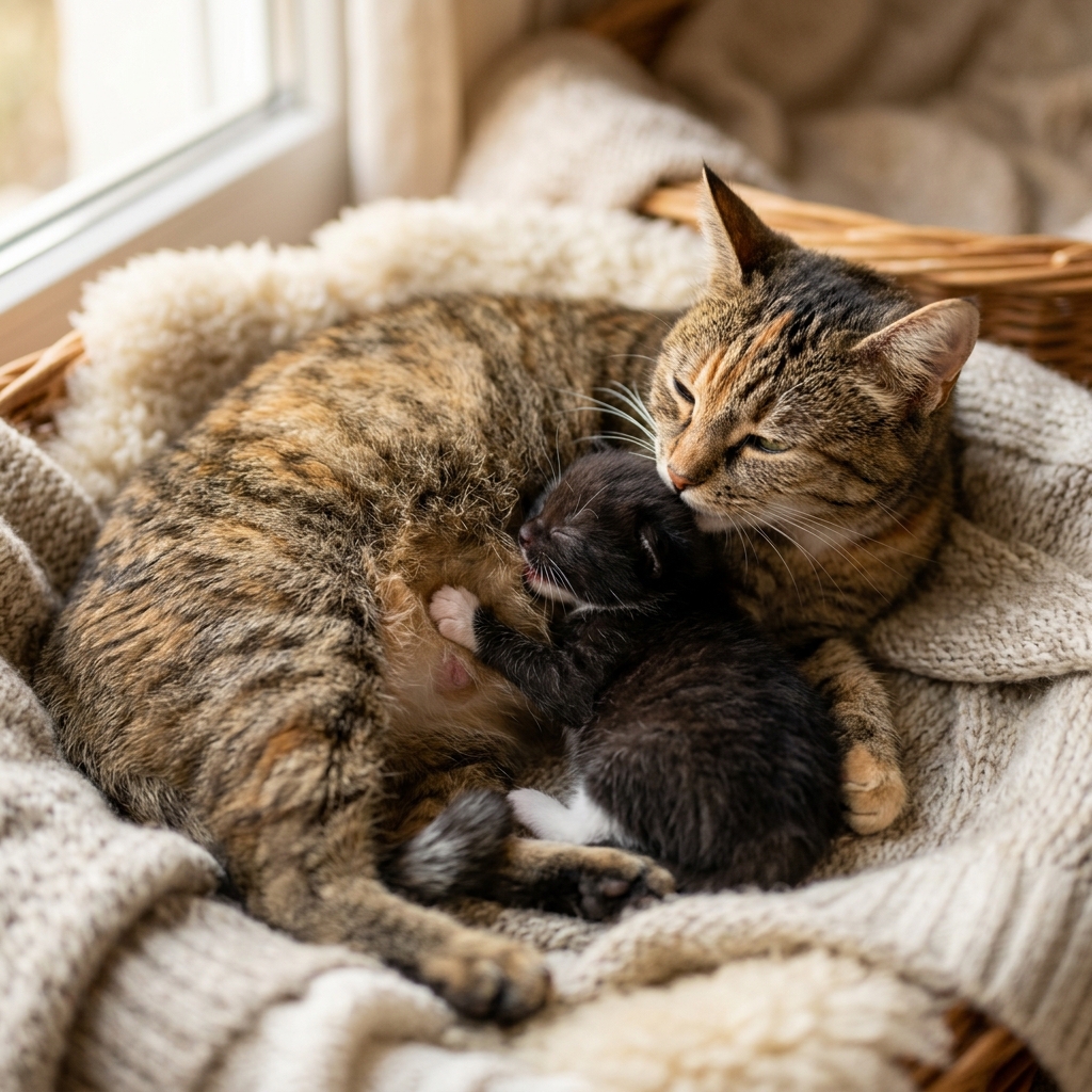 Kitten nursing and kneading